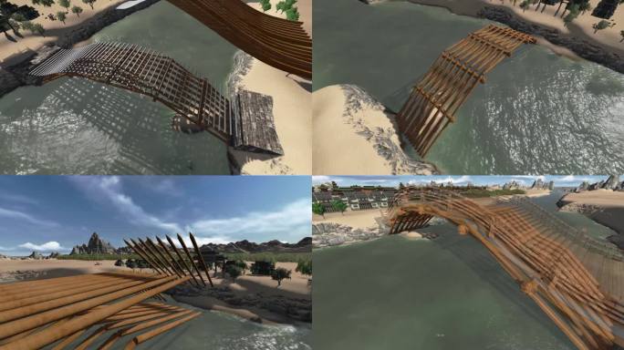 三维运河上桥梁组成结构框架视频B012