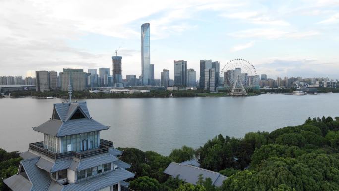 苏州金鸡湖风景区桃花岛航拍