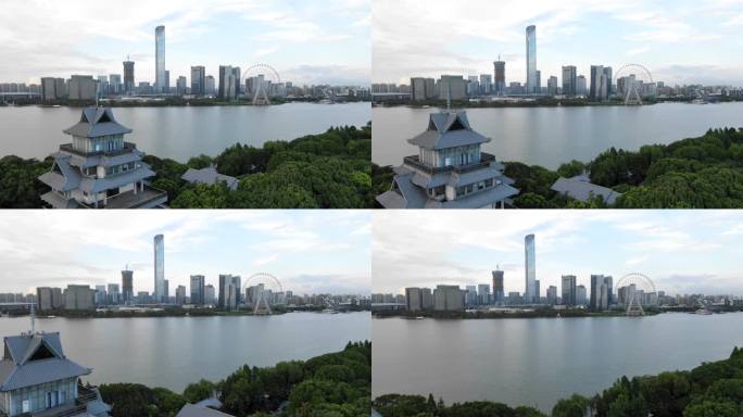 苏州金鸡湖风景区桃花岛航拍