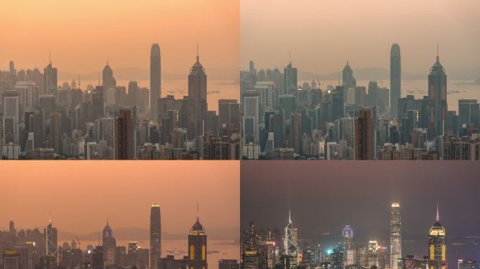 【4K正版】香港岛地标4塔夜景延时