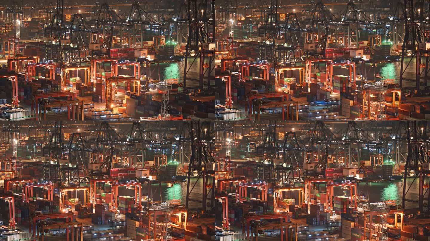 【4K正版】香港葵涌货运码头繁忙夜景