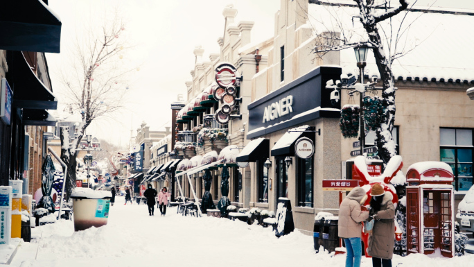 4条高清升格雪景飘雪街道素材