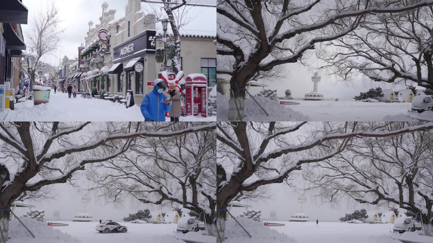 4条高清升格雪景飘雪街道素材