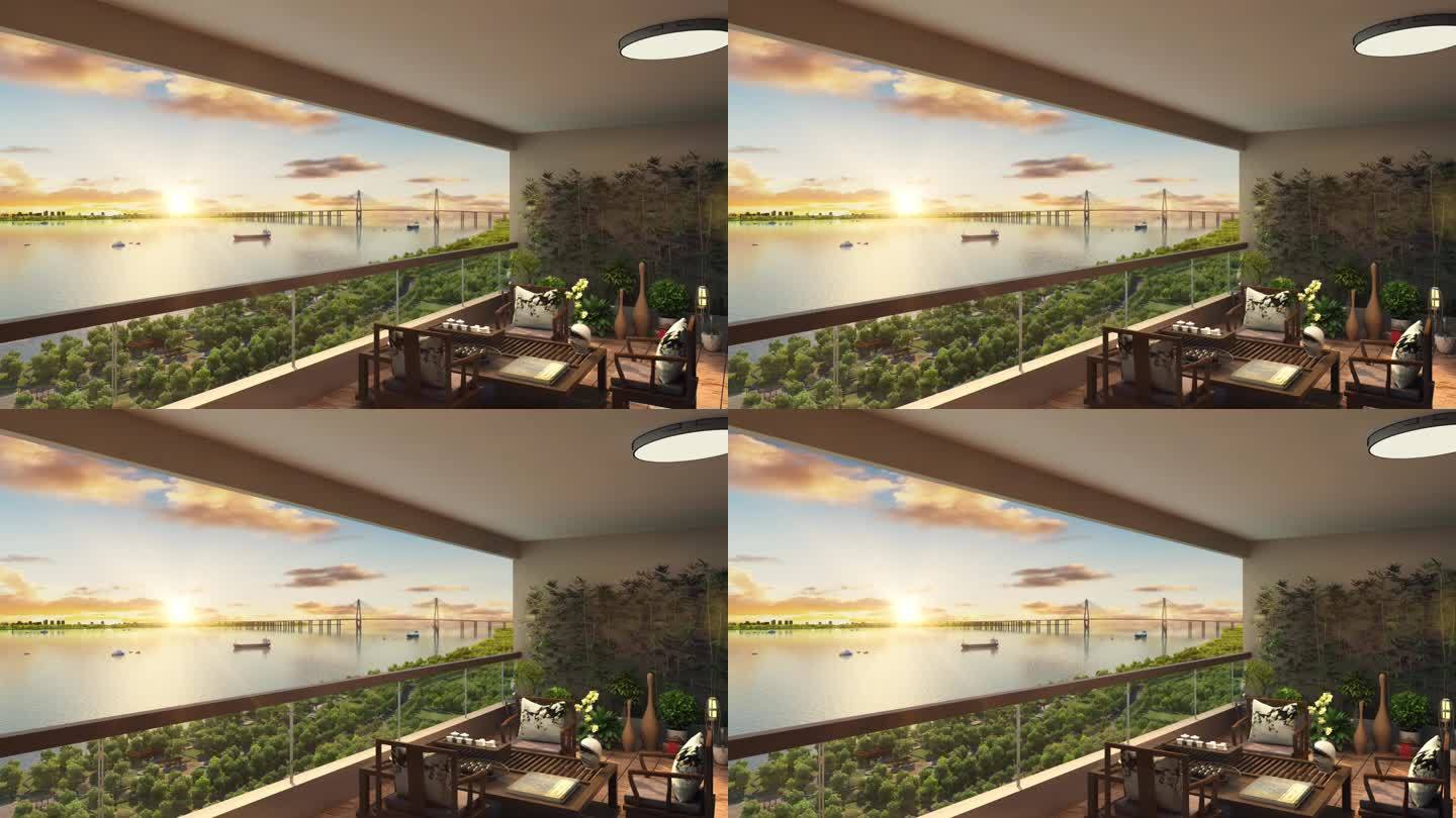 超大江景房阳台景观三维动画