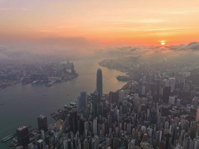 【4K正版】航拍香港城市日出-云海延时