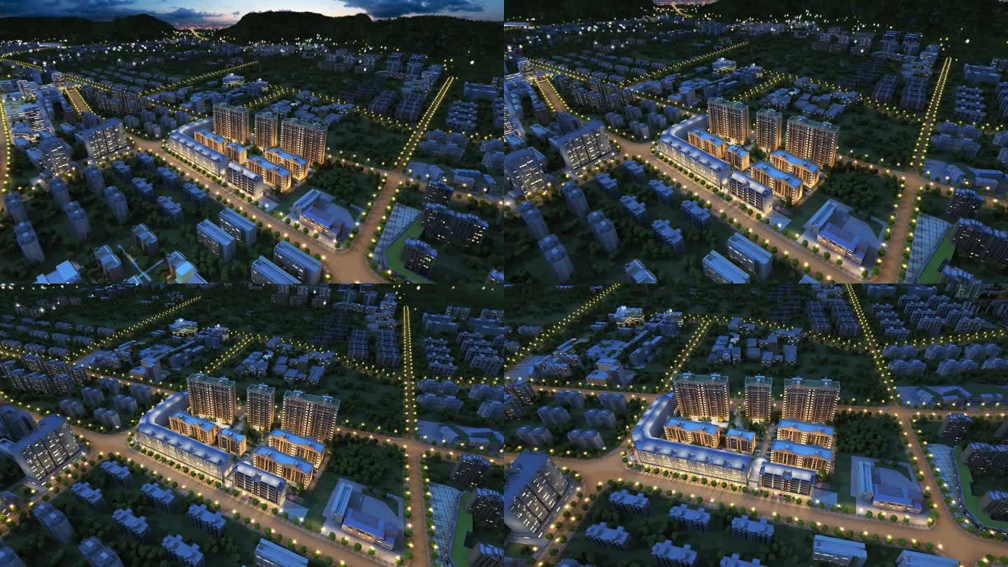 航拍地产建筑区位夜景动画素材