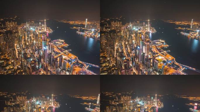 【4K正版】航拍香港岛繁华夜景大范围延时