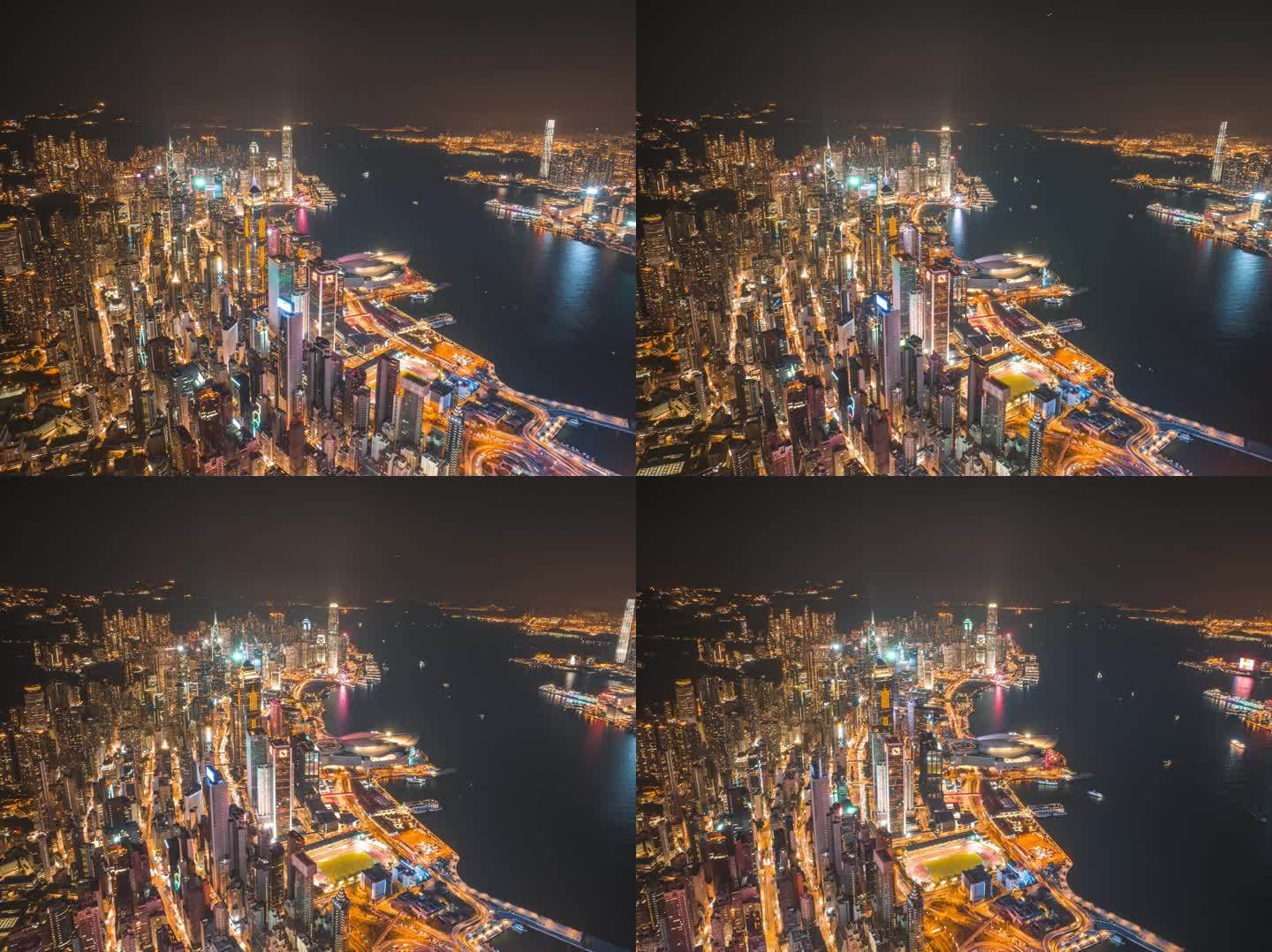 【4K正版】航拍香港岛繁华夜景大范围延时