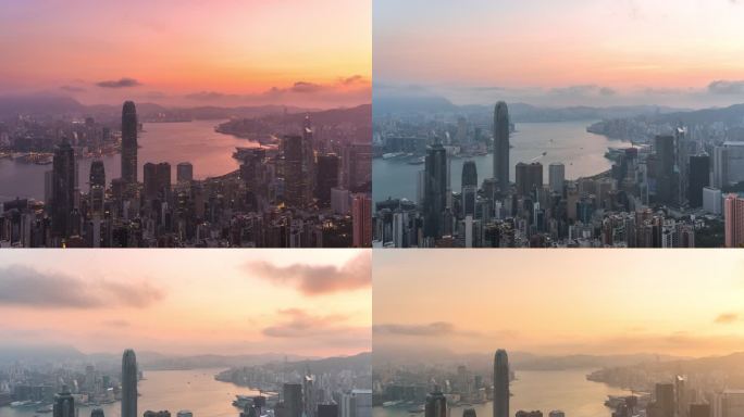 【4K正版】香港维多利亚港湾日出光影