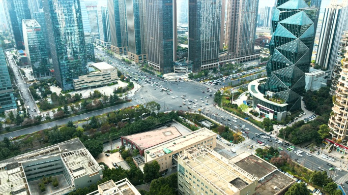 成都高新区繁忙都市街道交通车流航拍延时