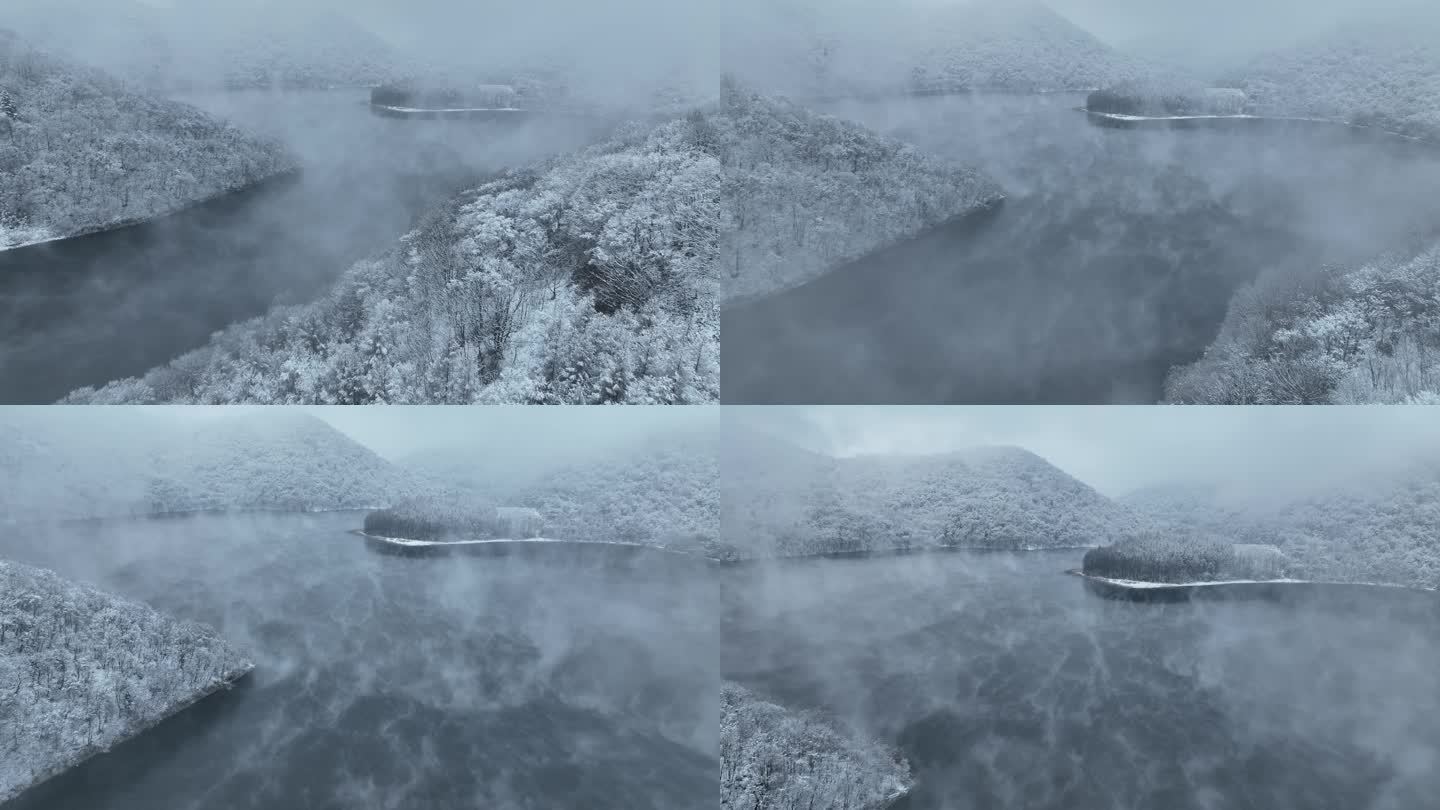 雾凇 冰雪 江面 冬季4k航拍