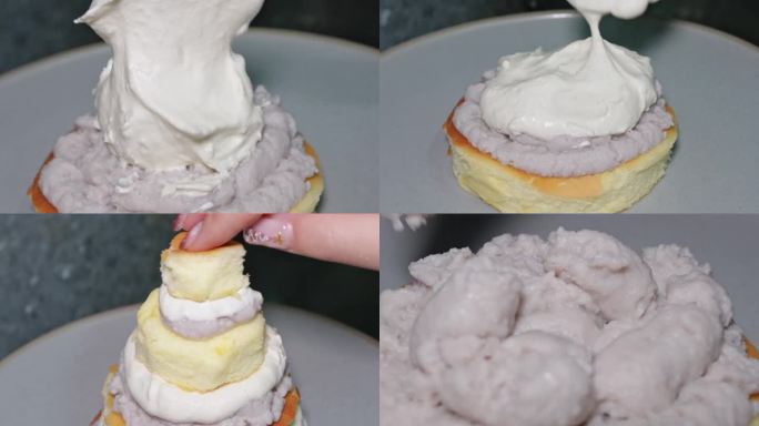 【镜头合集】海绵蛋糕制作芋泥夹心蛋糕糕1