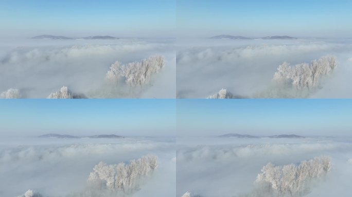 雾凇 冰雪 江面 冬季4k航拍