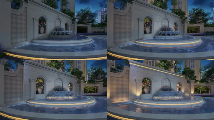 小区喷泉夜景亮化动画素材