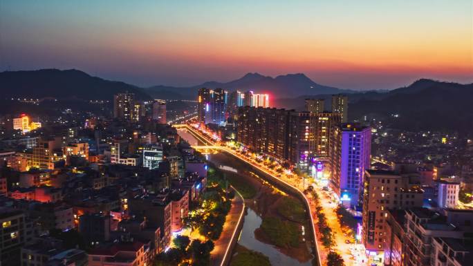 河源紫金城市夜景风景4k延时