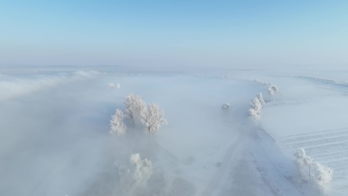 雾凇 冰雪 江面 冬季4k航拍