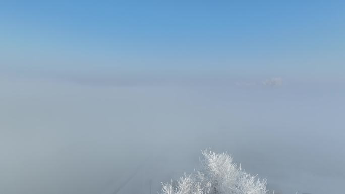 雾凇 冰雪 江面 冬季4k航拍