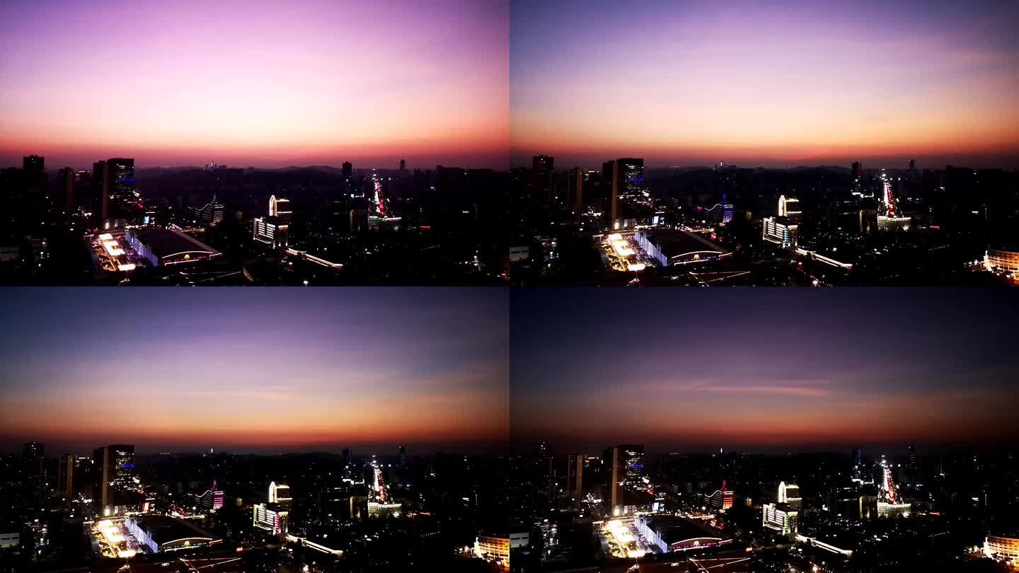 城市入夜的天空航拍延时摄影