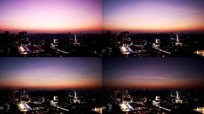 城市入夜的天空航拍延时摄影