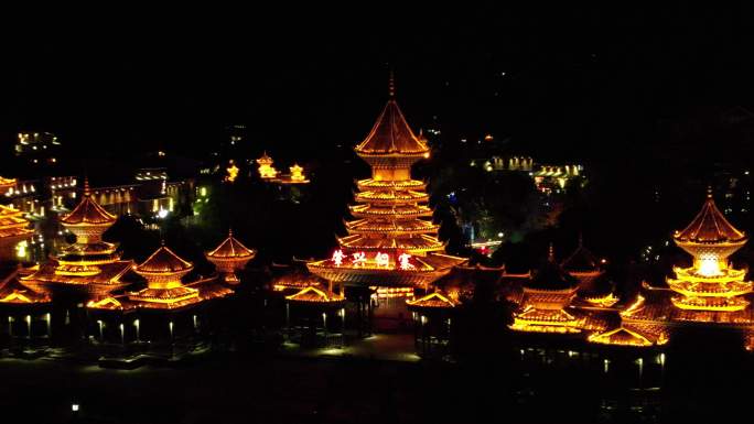 贵州黔东南肇兴侗寨航拍视频夜景