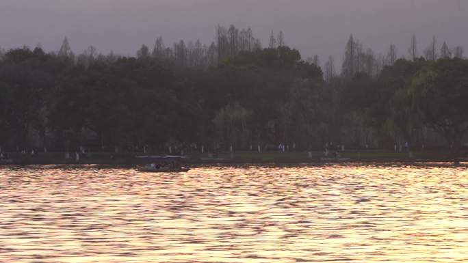 夕阳 杭州西湖 划船 慢动作 固定镜头