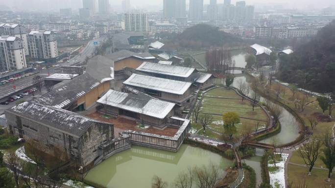 临安博物馆雪景航拍