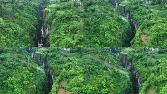 航拍恩施大峡谷地缝瀑布4K