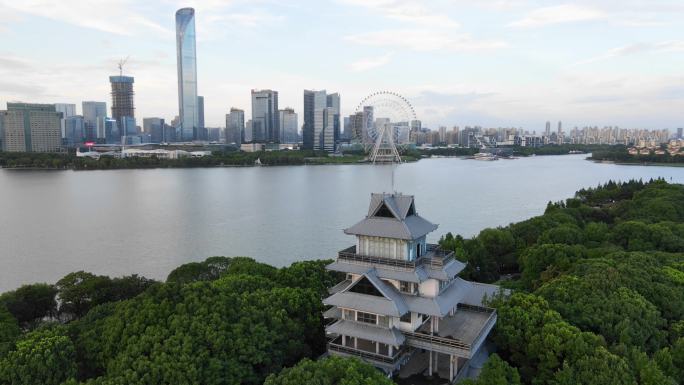 苏州金鸡湖风景区桃花岛航拍