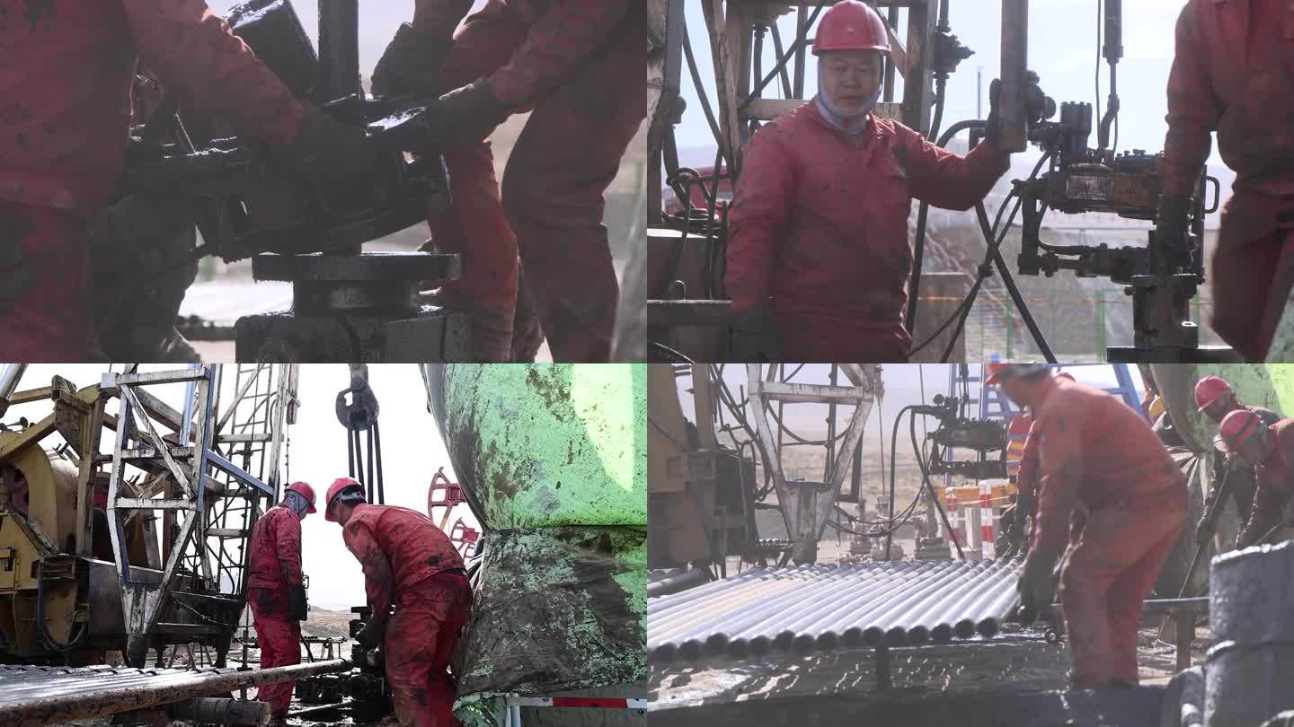 石油工人在艰苦环境下安装设备