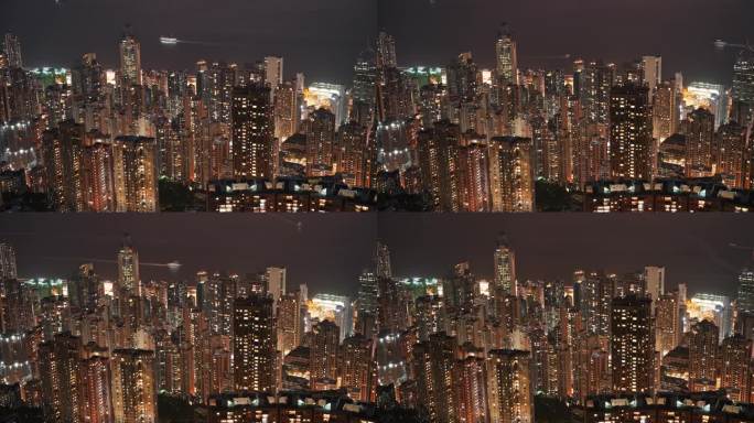 【4K正版】香港半山密集居民楼夜景延时