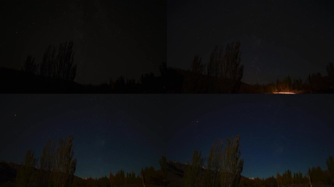 4K延时新疆天山银河树林流云星空伊犁风光