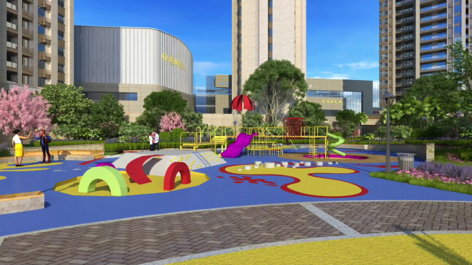 小区步道园林景观漫游素材