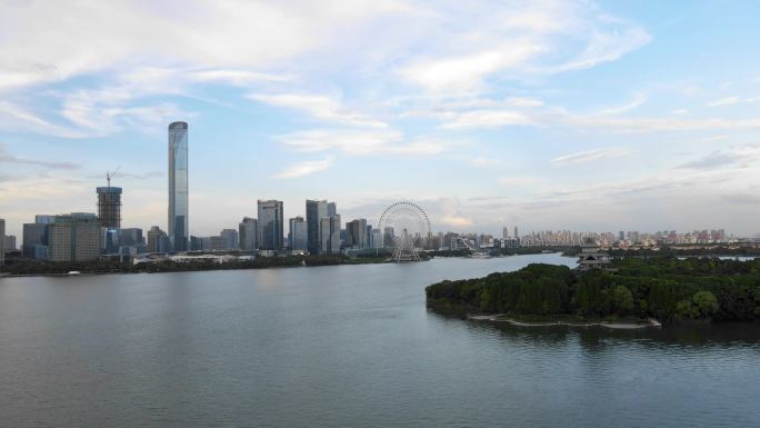 苏州金鸡湖风景区桃花岛航拍