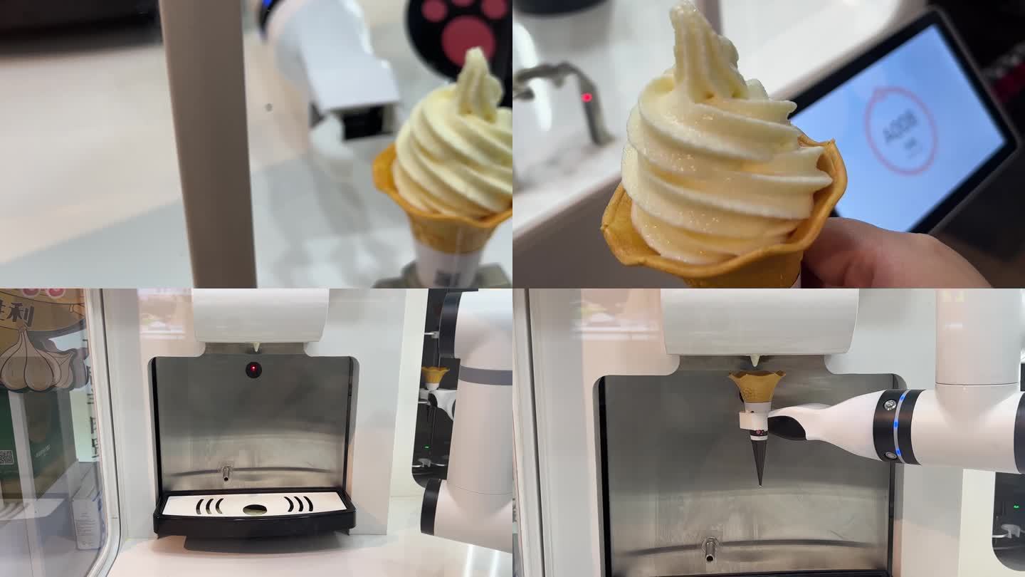 镜头合集机器人制作甜筒冰激凌美食机器人