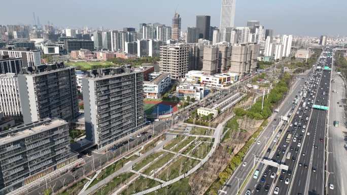 4K原素材-上海前滩国际商务区、中环路