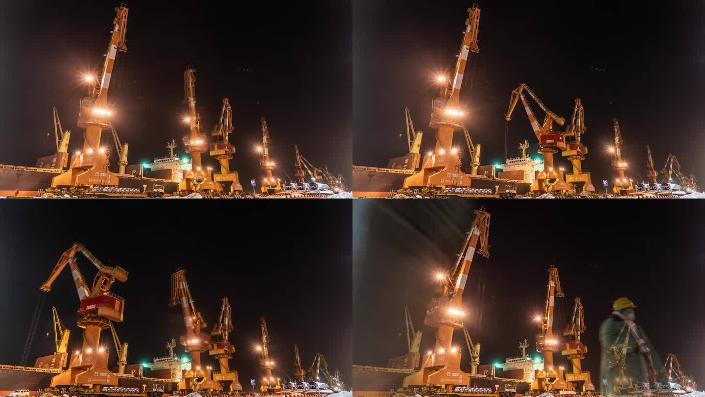 港口码头夜景延时