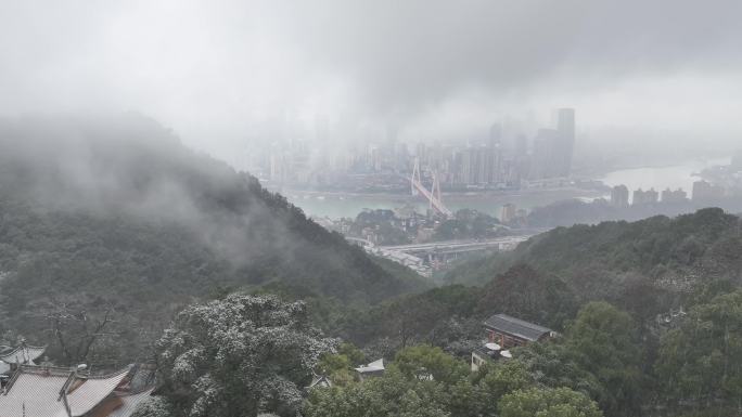 稀有素材南山雪景 南山飞往渝中