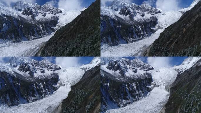 航拍贡嘎雪山海螺沟冰瀑 转弯