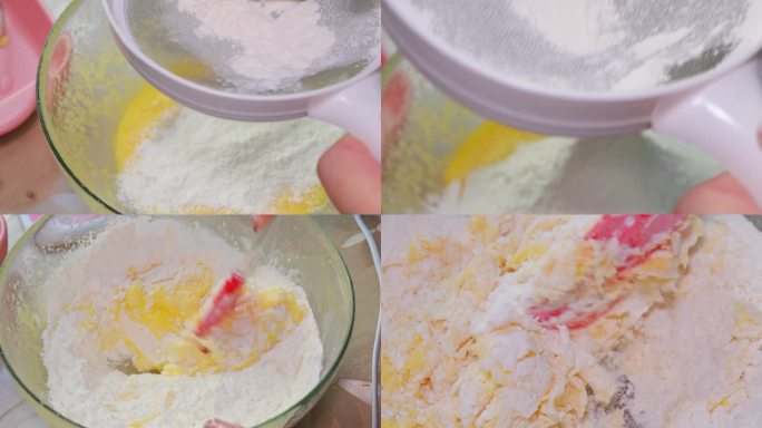 镜头合集黄油筛入面粉糖粉烘焙西点制作