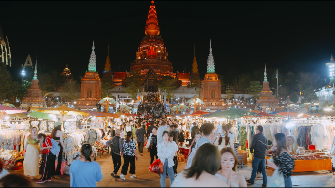 4k西双版纳街拍夜景街拍人流