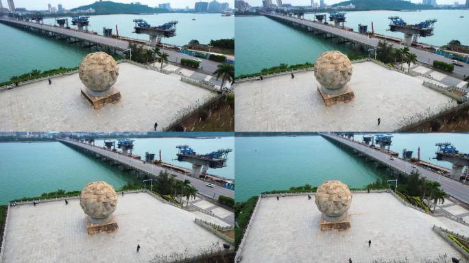 防城港边陲明珠雕塑西湾大桥滨海风光航拍