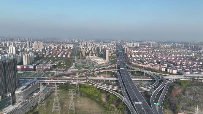 4K原素材-上海中环路济阳路高架立交桥
