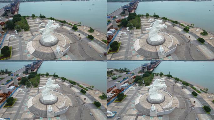 广西防城港龙马雕塑西湾大桥滨海风光航拍