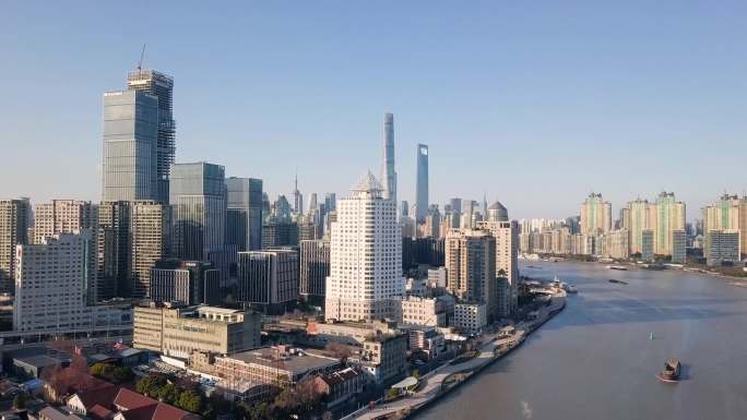 上海晴天城市建筑航拍4K