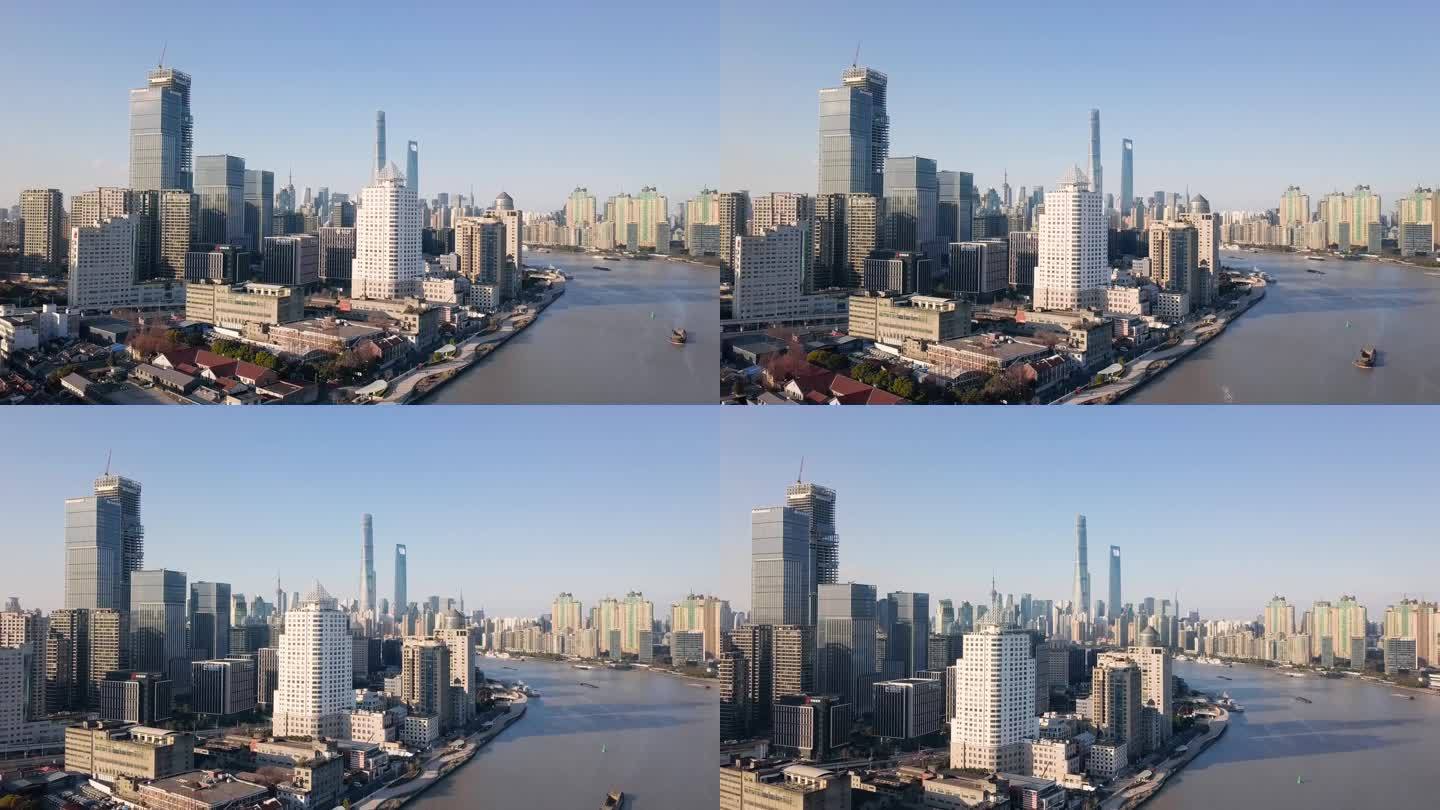 上海晴天城市建筑航拍4K