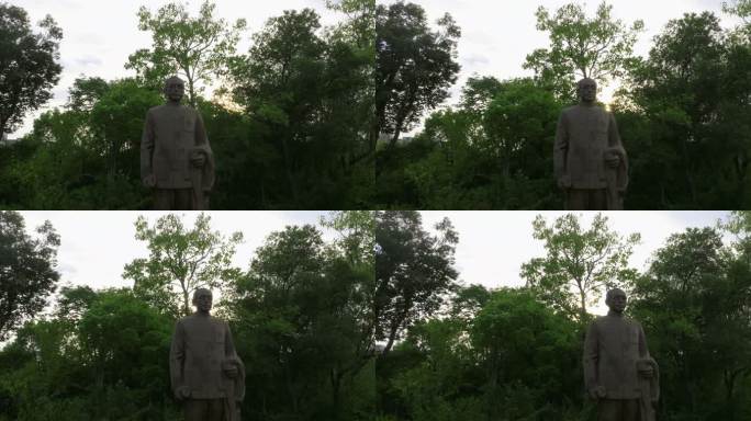 上海宝山行知公园陶行知雕像黄昏逆光拍摄