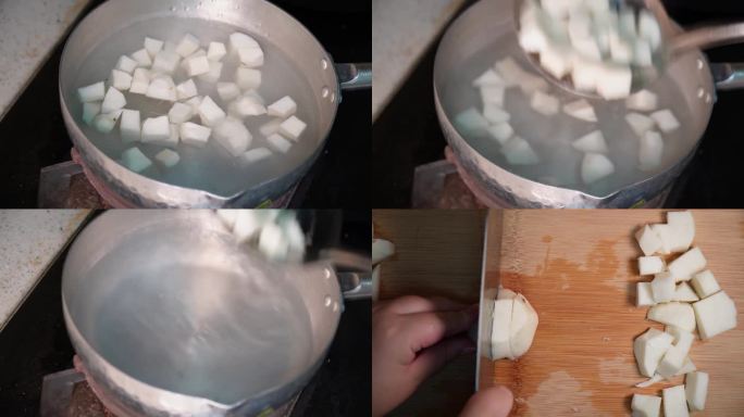镜头合集凉薯切块焯水处理凉薯做饭1