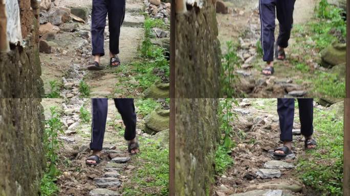 农村女孩子拖鞋赤脚走路特写实拍原素材