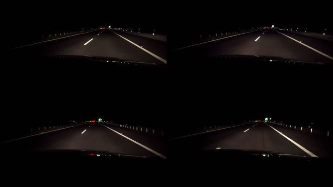 高速路上夜晚行驶夜间行车车内视角