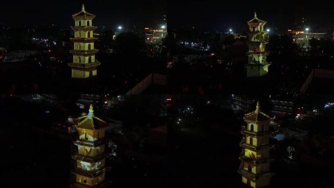 航拍 泉州 安海  白塔 夜景 激光夜景